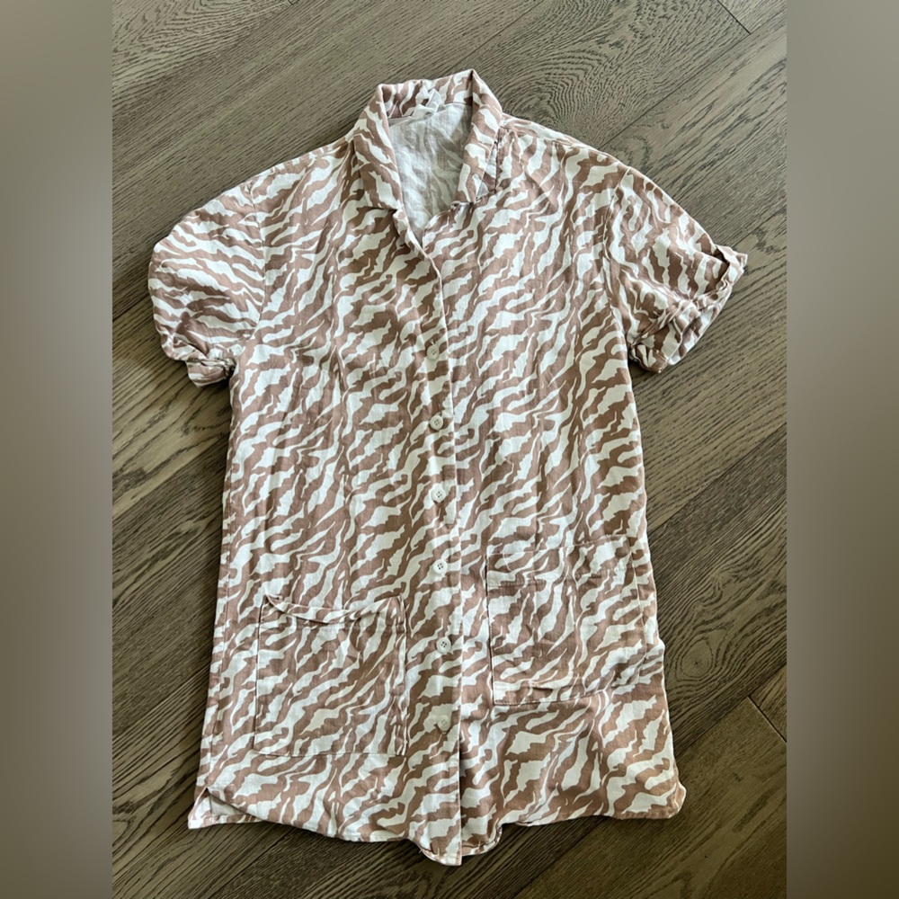 Anthropologie Amadi Zebra Stripe Safari Mini Shirt Dress Brown/White Small